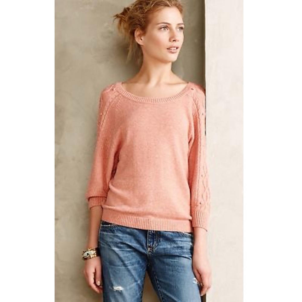 Anthropologie Moth Pink Cable Knit Icehouse Pullover Sweater Dolman Sleeve Boho